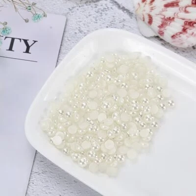 2000 Ivory Acrylic Half Pearl Bead 4mm Flat Back Scrapbook Flatback Nail Art Tip - Image 1 of 4
