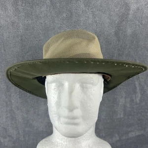 Outback Hat Co Unisex Size Medium Bush Outdoor Green Mesh Leather Trim Wide Brim - Picture 1 of 16