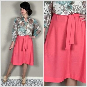 Vintage 1970s Salmon Pink Chiffon A-Line Belted Skirt - 25"-27" Waist - Picture 1 of 6