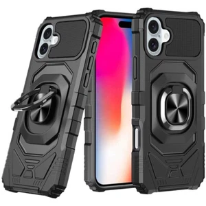 For iPhone 16 6.1inch Case Dual Layer Magnetic Ring Stand Cover + Tempered Glass - Picture 1 of 18