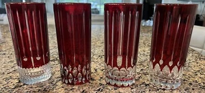 Williams Sonoma Set of 4 Wilshire Jewel Cut Ruby Red Highball Glasses 13 OZ NIB - Picture 1 of 14