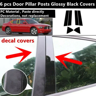Fit For 2006-2010 Dodge Charger 6PC Kit Gloss Black Door Pillar Cover Trim Posts - Image 1 of 4