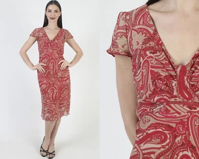 Vestido Vintage Rojo Cachemira Y2K Cintura Alta Romántico Transparente Baile de graduación Vestido de Noche 9 Foto 1 de 4