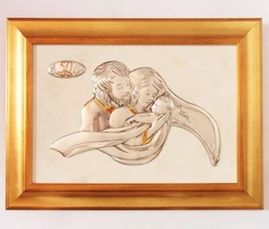 50° ANNIVERSARIO DI MATRIMONIO NOZZE D'ORO SACRA FAMIGLIA ARGENTO QUADRO cm63x47 - Foto 1 di 6