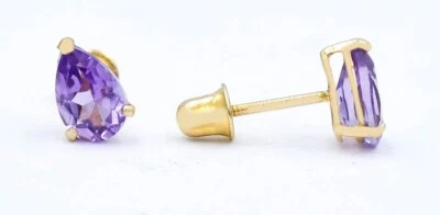 GENUINE 1.26 Cts AMETHYST STUD EARRINGS 14K YELLOW GOLD - Free Appraisal Service - Image 1 of 4