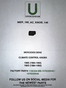 FITS/FOR MERCEDES BENZ 190E 190D AC CLIMATE CONTROL KNOB - Picture 1 of 3
