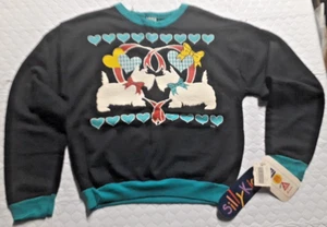Vintage Girl Sweatshirt Scotty Dog Dogs Silly Kids Acrylic L (14) USA Unisex NOS - Picture 1 of 6