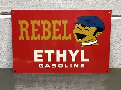 Rebel Ethyl Gasoline Metal Sign Gas Oil Engine Drive Muscle Car Dixie South - Image 1 of 4