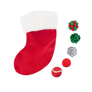 Christmas Cat Toy Stocking Including 5 Different Textured Cat Balls By Rosewood - Picture 1 of 3