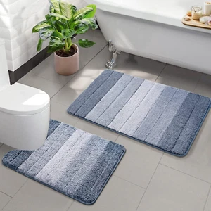 2 Piece Ombre Bathroom Rugs Set with U-Shaped Mat Non Slip Quick Drying Ultra - Picture 1 of 7