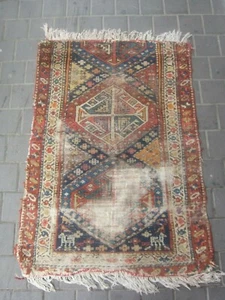 Seltener antiker Kaukasischer Vorleger Teppich Wolle Handarbeit 125x88-cm /49,2x34,6-inche - Bild 1 von 12