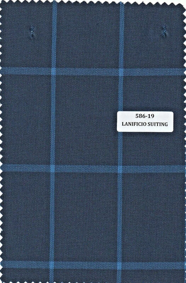 Blue Suit Fabric windowpane box Check wool suit pants jacket Cloth 5 YARDS - Image 1 of 1