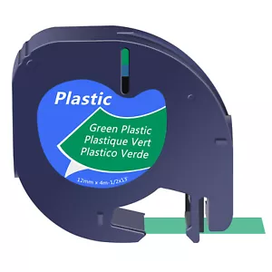 Nastro etichette plastica nero su verde 12 mm per DYMO Letra Tag LT 91334 LT100H 1/2'' - Foto 1 di 10