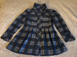 UbU Plaid Pea Coat Trench Dress Jacket Mock Collar Womens Size Medium UBU - Picture 1 of 16
