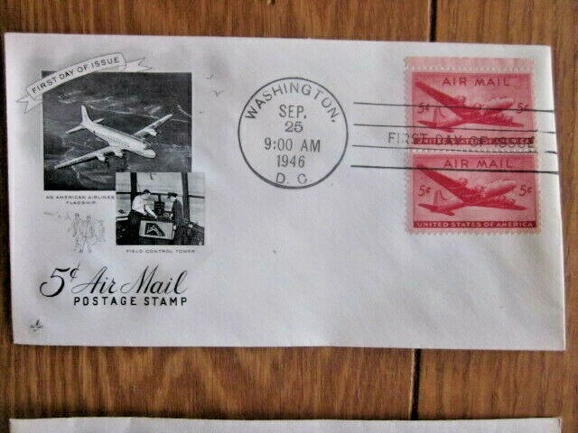  1946 AMERICAN AIRLINES FLAGSHIP PLANE & FIELD CONTROL TOWER ARTCRAFT CACHET FDC - Image 1 of 1