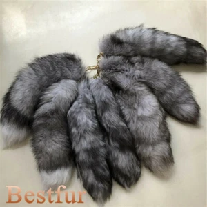 5pcs/lot Real Silver Blue Fox Fur Tail Keyring Bag Purse Pendant Cosplay Toys - Picture 1 of 1