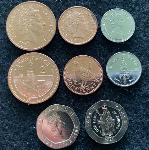 Gibraltar 4 Coins Set 1, 2, 5, 20 Pence UNC World Coins Cover
