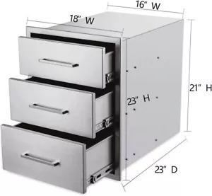 Outdoor Kitchen Drawers Stainless Steel 3-Drawer BBQ Drawer 18"W x 23"H x 23"D - Picture 1 of 7
