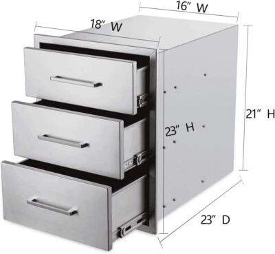Outdoor Kitchen Drawers Stainless Steel 3-Drawer BBQ Drawer 18"W x 23"H x 23"D - Image 1 of 4