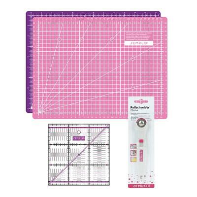 Semplix Schneidematten-Set A4 Pink/lila Lineal/ Rollschneider 20 Mm • 16.90€