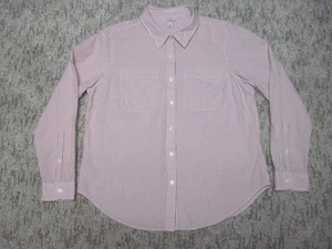 LL Bean Damen Small Petite Seersucker Nadelstreifenhemd mit Knopfleiste rosa weiß - Bild 1 von 10
