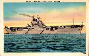 Postcard - USS Airplane Carrier Wasp Norfolk Virginia Ship Military - Picture 1 of 2