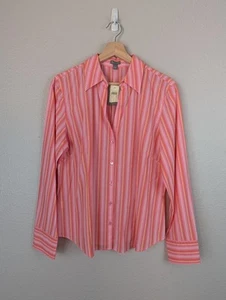 Ann Taylor Loft Women's 100% Cotton Striped Long Sleeve Button Up Shirt Sz L 162 - Picture 1 of 7