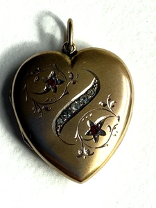 LARGE VINTAGE ANTIQUE 9CT GOLD FRONT AND BACK PASTE HEART SHAPED LOCKET PENDANT - Picture 1 of 9