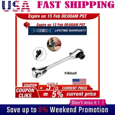 1/4" Mini Double-Ended Quick Socket Ratchet Wrench Rod Screwdriver Bit Tool USA - Image 1 of 4