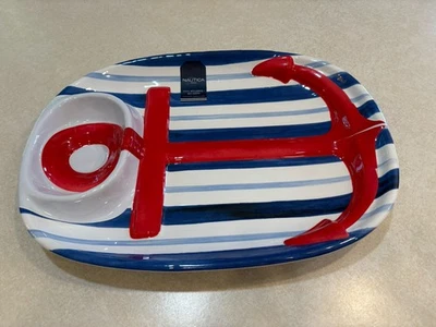 Plato NAUTICA MELAMINA Ancla Náutica Grande Porción Rojo Blanco y Azul Nuevo Foto 1 de 4
