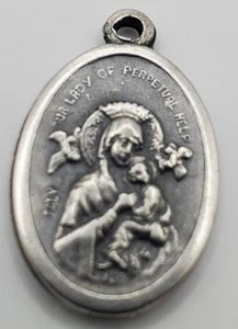 Vintage Our Lady of Perpetual Help Catholic Medal Silver Tone Italy - 1" x 0.6" - Picture 1 of 2