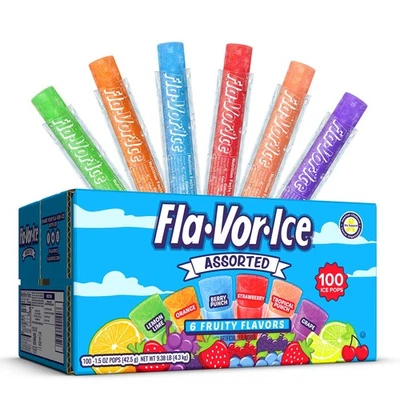 Paquete de variedad de paletas de helado Fla-Vor-Ice 100 unidades barras de congelador sabores surtidos de 1,5 oz Foto 1 de 4