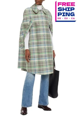 RRP €1922 BURBERRY Long Cape Coat Size XS-S Green Check Snap Coated Inner Straps - Image 1 of 4