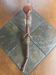 Vintage Native American Indian Rattle Leather & Bead Wrapped Ceremonial - Picture 1 of 14