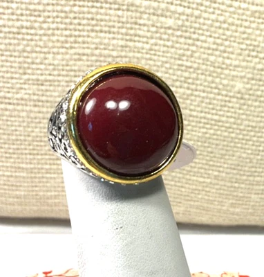 Moda Anillo Color Cornalina Lucita Transparente Estrás Plata Talla 6 Nuevo sin Etiquetas Lote 69 46 Foto 1 de 4