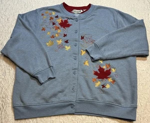 Vintage Shenanigans Herbst bestickte Blätter hellblau 2x Herbst Strickjacke - Bild 1 von 14