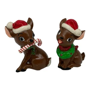 Vintage handbemalte Kreide Weihnachten Rentier Hirsch Figuren 2er Set Urlaub - Bild 1 von 12