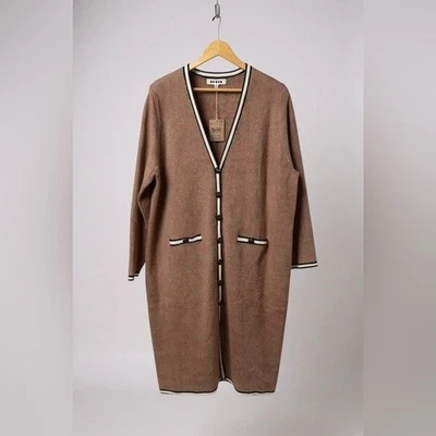 Casaco cardigã Boden taupe longo azevinho acabamento contraste botão frontal jaqueta de malha novo com etiquetas - Imagem 1 de 4