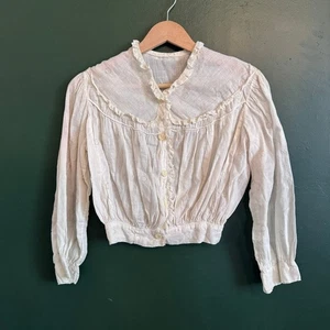 Antike edwardianische Bluse Shirtwaist Top weiß Baumwolle Rüschen 1910er elfenbein M - Bild 1 von 9