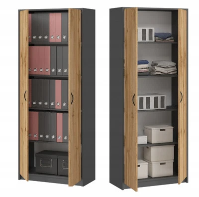 Kleiderschrank Mehrzweckschrank Stauraumkommode Hochschrank grau 180cm eiche - Bild 1 von 4