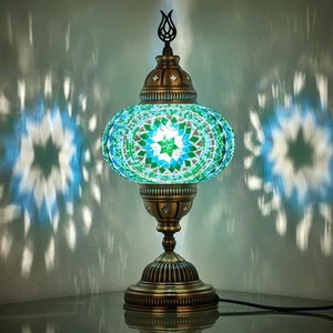 – 7" Large Globe Turkish Moroccan Mosaic Table Lamp Handcrafted Tiffany-Style... - Picture 1 of 8