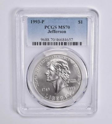 MS70 1993 P Jefferson Democracy Commemorative Silver Dollar PCGS *5238 - Image 1 of 4