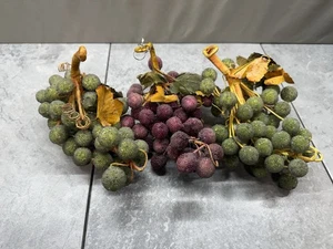 Fruit Sugared Beaded Jeweled Frosted Vintage Grape Bunch Cluster Purple Green - Picture 1 of 11