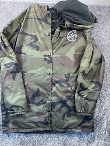 Obey MFG Mens Jacket L Parka Front Snap Hooded Long Sleeve Camouflage - Picture 1 of 13