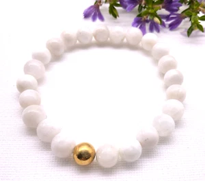 MAGICAL WHITE MOONSTONE bracelet 8mm Gold vermeil Bali bead June birthstone - Picture 1 of 4