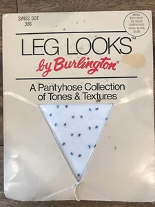Vintage BURLINGTON Leg Looks Swiss Dots weiß/marine #386 Sandalfoot Strumpfhose S - Bild 1 von 2