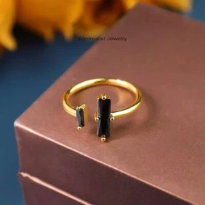 Elegante anillo de curación único delicado enchapado en oro de 18 quilates de ónix negro vintage para mujer - Imagen 1 de 10