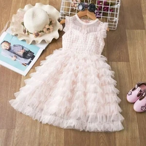 Pink Girl Dress Birthday Princess Wedding Kid Party Flower Special Occasion 3-4 - Picture 1 of 11