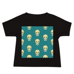 Spooky Skull on Teal Baby Jersey Short Sleeve Tee - Picture 1 of 5