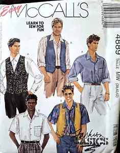 Gilet e camicia uomo foderati McCalls modello cucito 4889 taglie 38 40 42 NON TAGLIATI 1990 - Foto 1 di 5